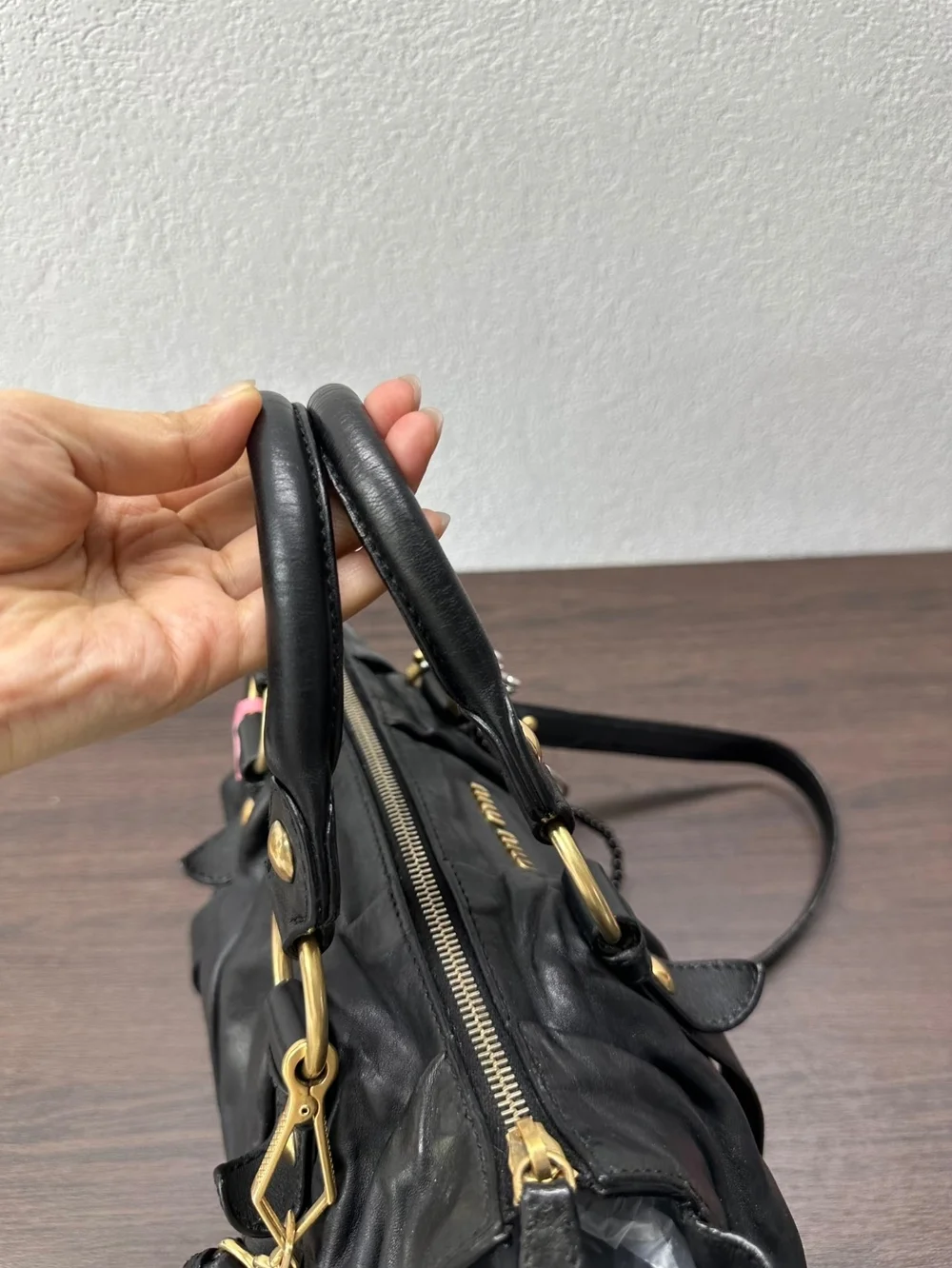 Miu Miu Vitello Lux 2way Black Leather Satchel Bag